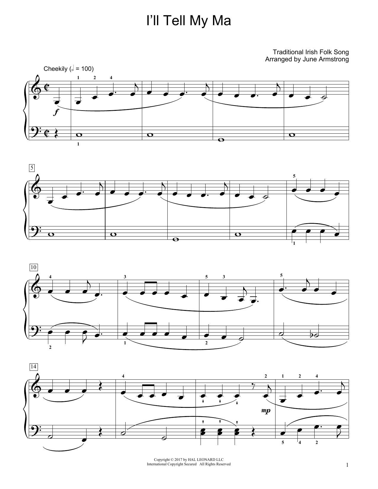 Traditional Irish Folk Song I'll Tell My Ma (arr. June Armstrong) sheet music notes and chords arranged for Educational Piano