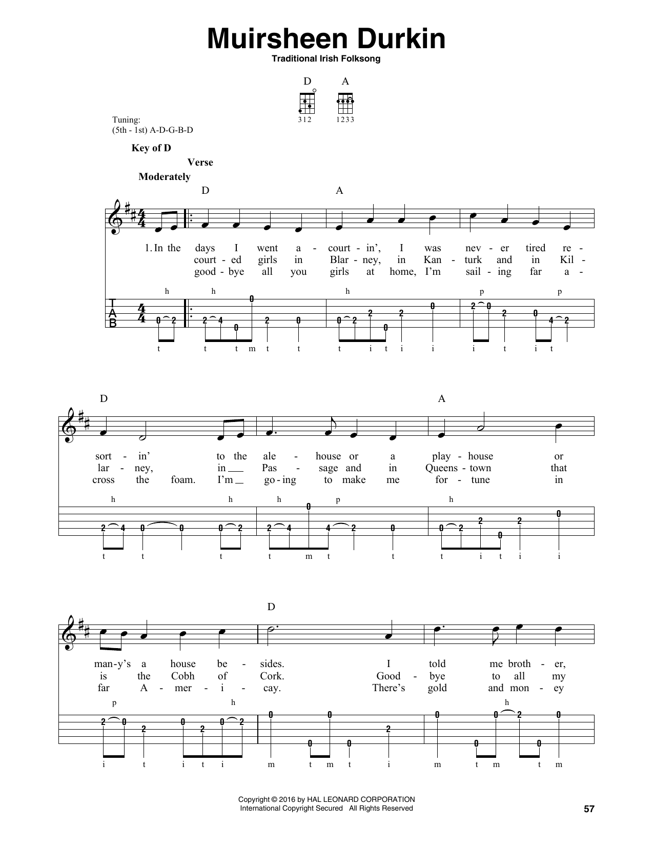 Traditional Irish Folk Song Muirsheen Durkin sheet music notes and chords arranged for Banjo Tab