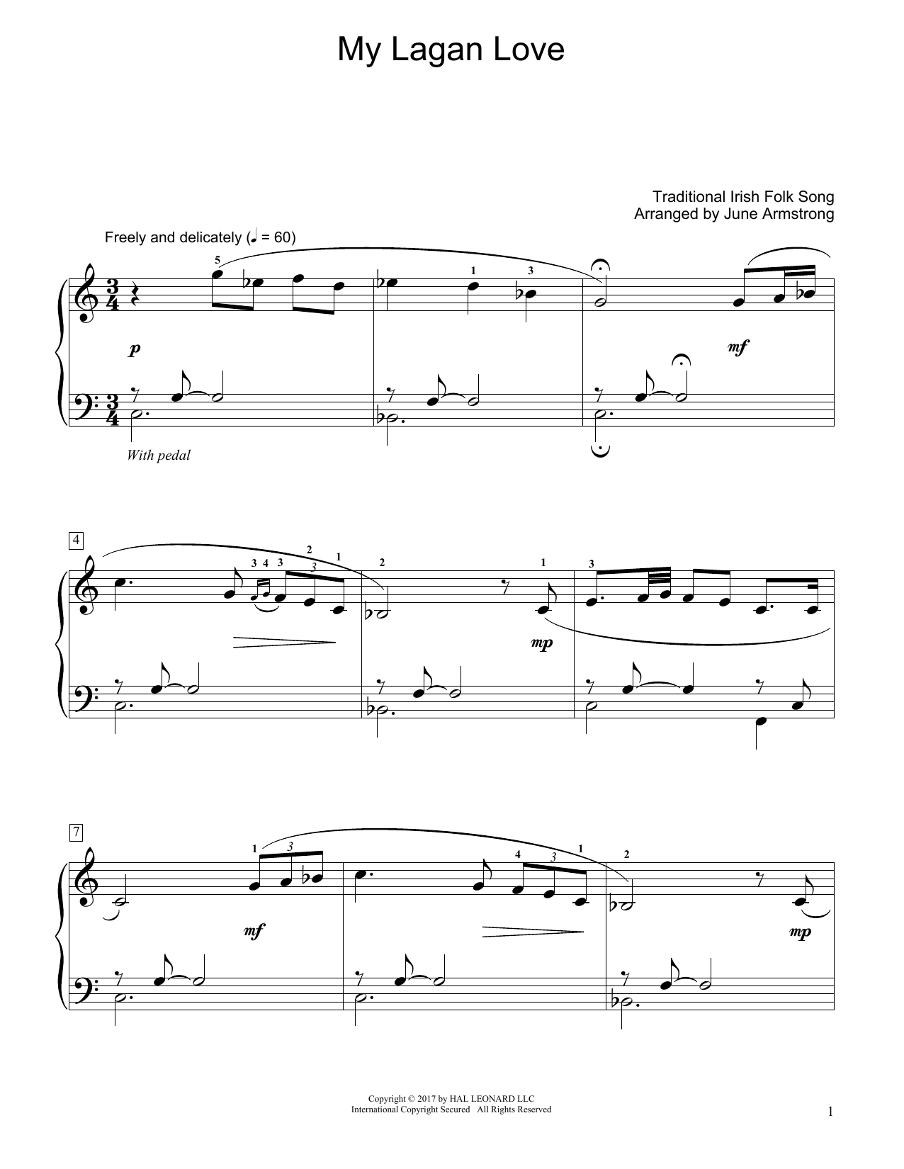Traditional Irish Folk Song My Lagan Love (arr. June Armstrong) sheet music notes and chords arranged for Educational Piano