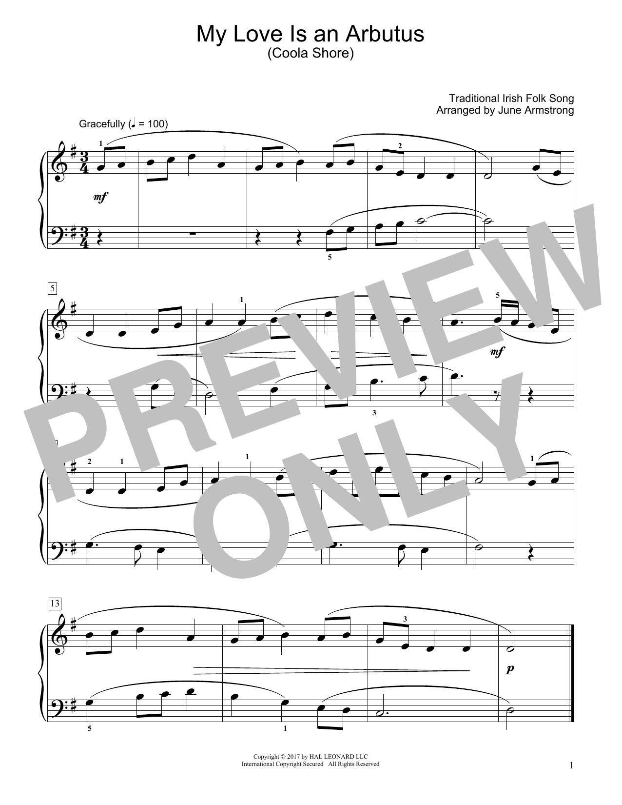 Traditional Irish Folk Song My Love Is An Arbutus (Coola Shore) (arr. June Armstrong) sheet music notes and chords arranged for Educational Piano