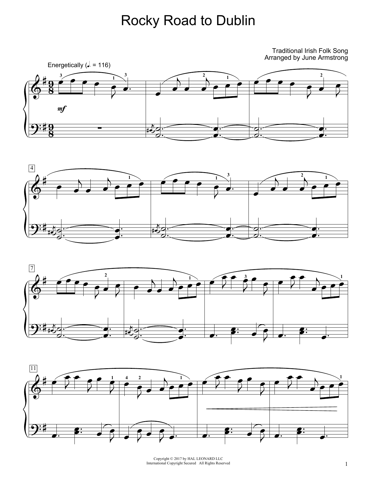 Traditional Irish Folk Song Rocky Road To Dublin (arr. June Armstrong) sheet music notes and chords arranged for Educational Piano