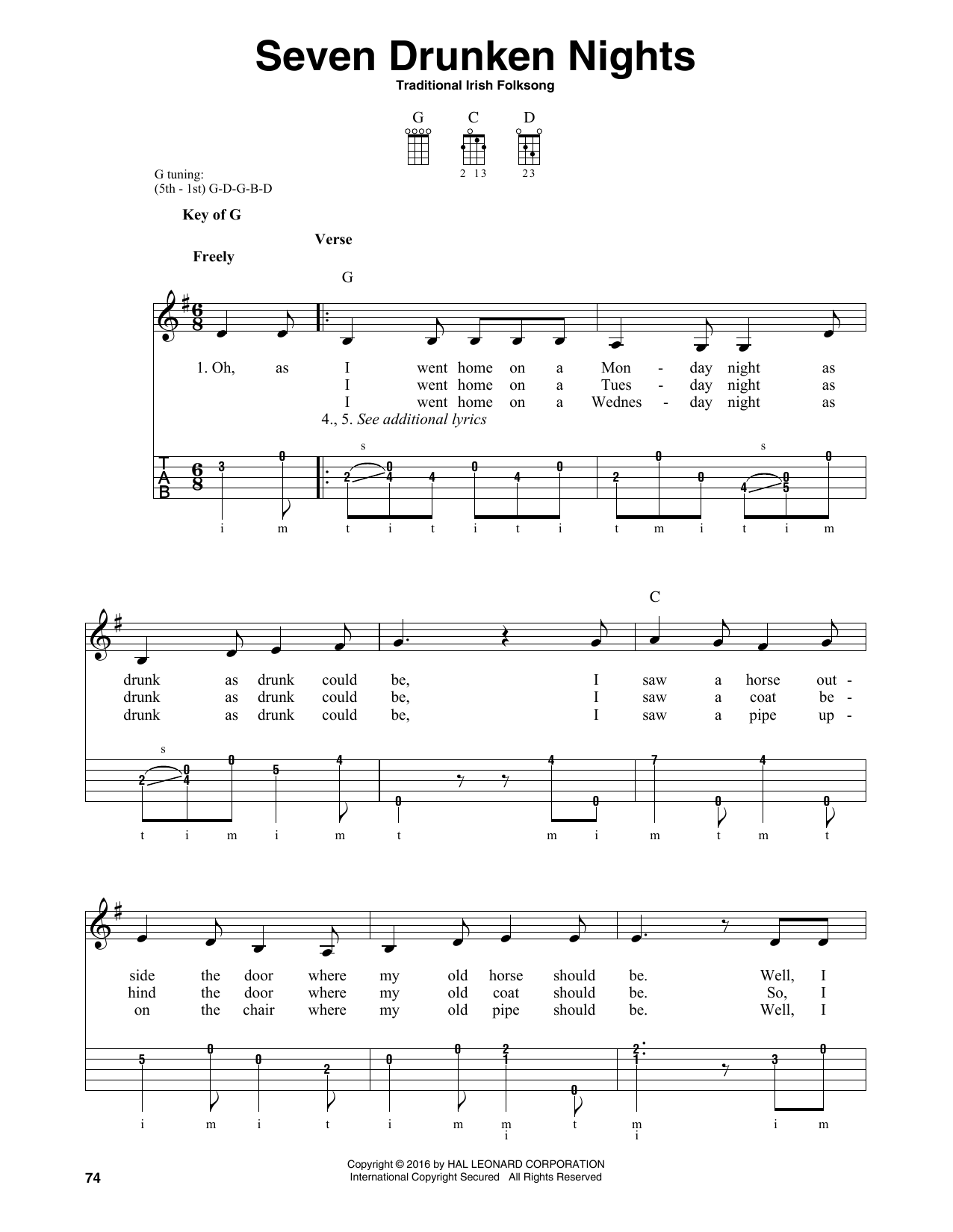 Traditional Irish Folk Song Seven Drunken Nights sheet music notes and chords arranged for Banjo Tab
