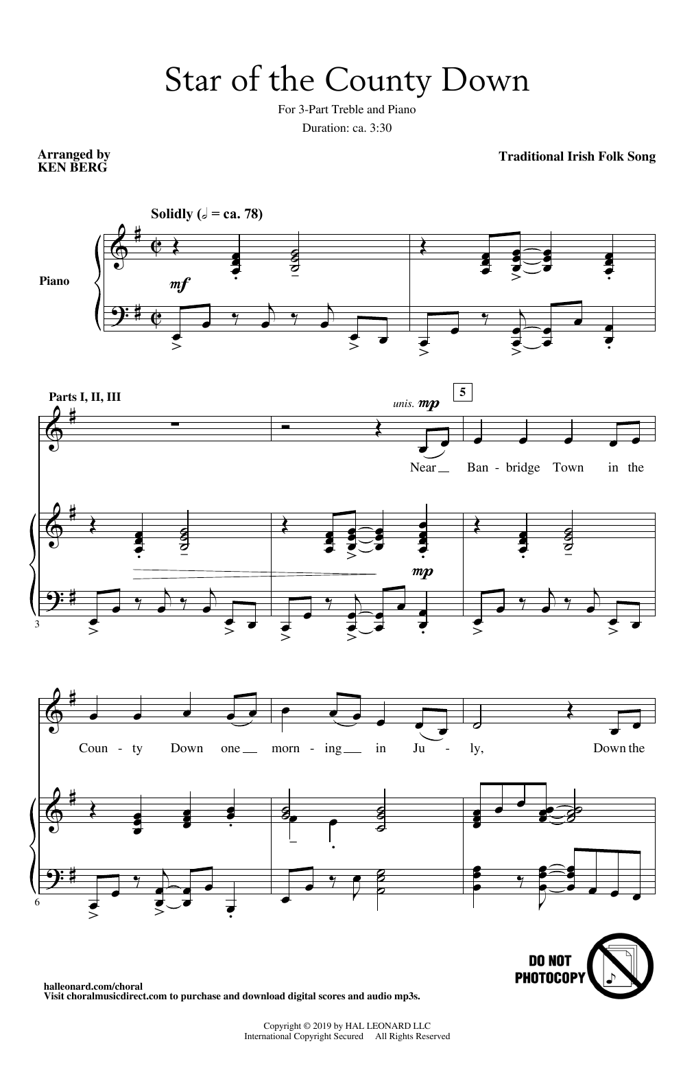 Traditional Irish Folk Song Star Of The County Down (arr. Ken Berg) sheet music notes and chords arranged for 2-Part Choir