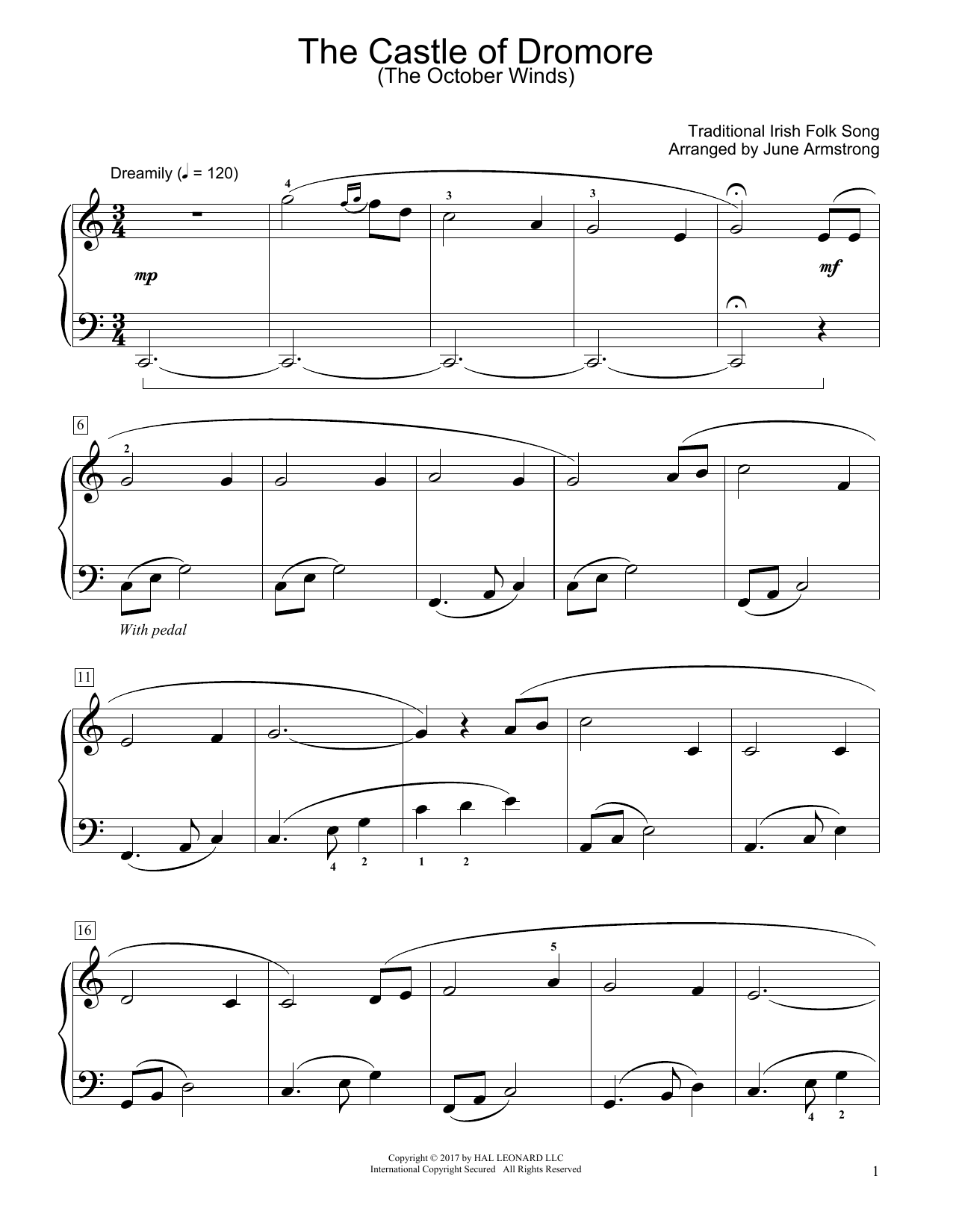 Traditional Irish Folk Song The Castle Of Dromore (The October Winds) (arr. June Armstrong) sheet music notes and chords arranged for Educational Piano