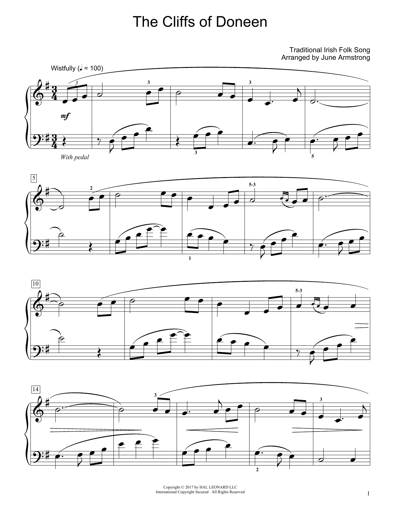 Traditional Irish Folk Song The Cliffs Of Doneen (arr. June Armstrong) sheet music notes and chords arranged for Educational Piano