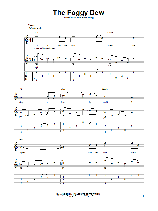 Traditional Irish Folk Song The Foggy Dew sheet music notes and chords arranged for Solo Guitar