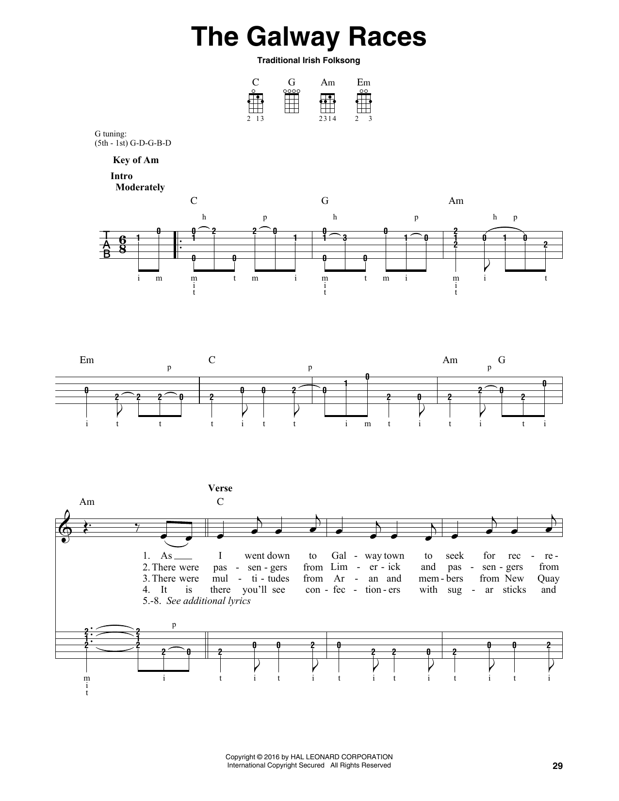 Traditional Irish Folk Song The Galway Races sheet music notes and chords arranged for Banjo Tab