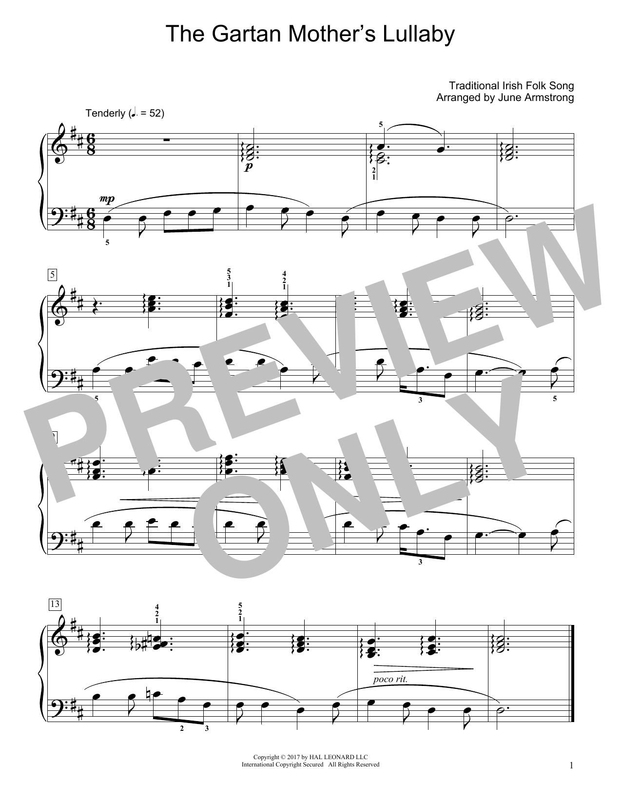 Traditional Irish Folk Song The Gartan Mother's Lullaby (arr. June Armstrong) sheet music notes and chords arranged for Educational Piano