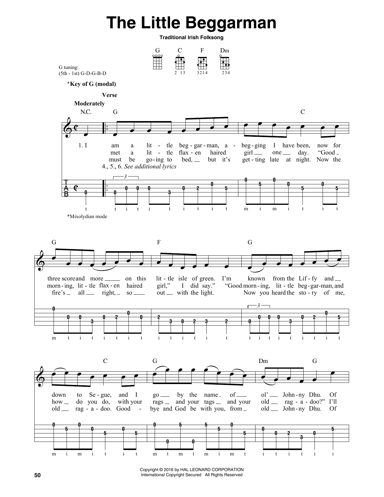 Traditional Irish Folk Song The Little Beggarman sheet music notes and chords arranged for Guitar Ensemble