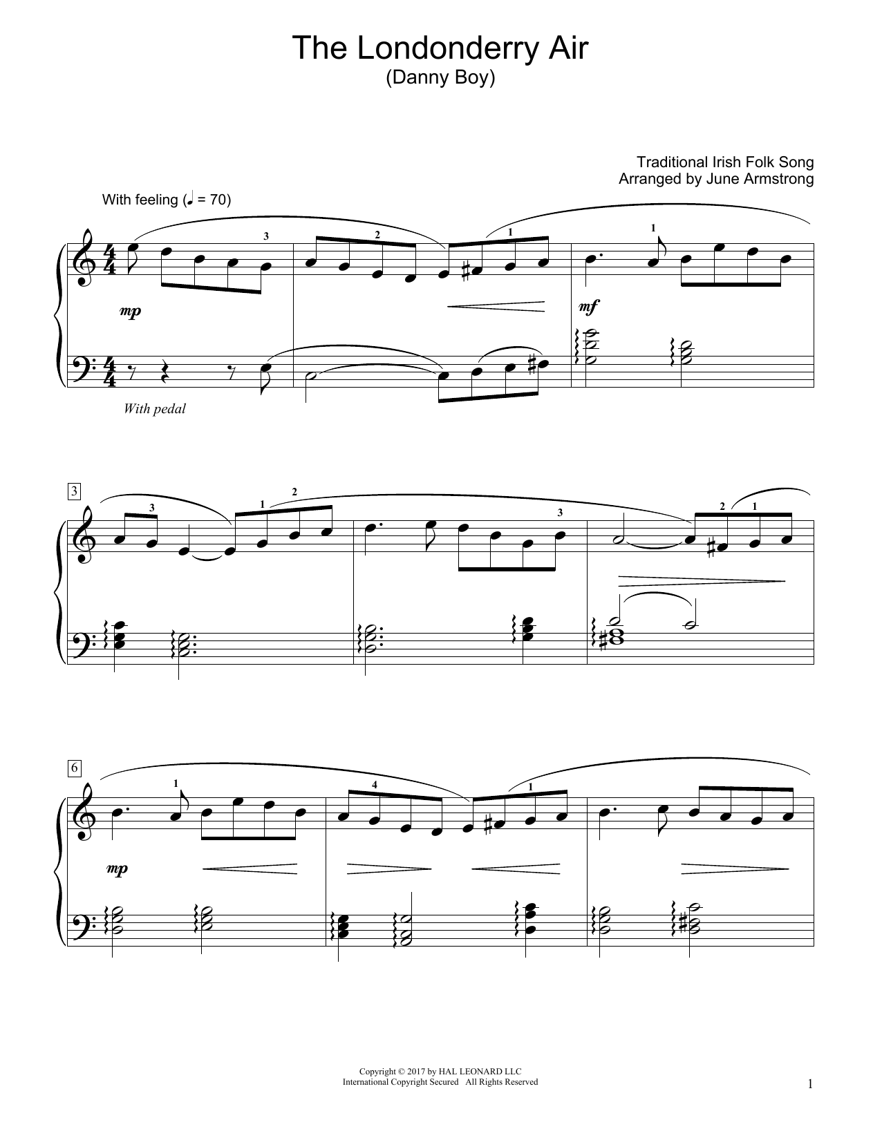 Traditional Irish Folk Song The Londonderry Air (Danny Boy) (arr. June Armstrong) sheet music notes and chords arranged for Educational Piano