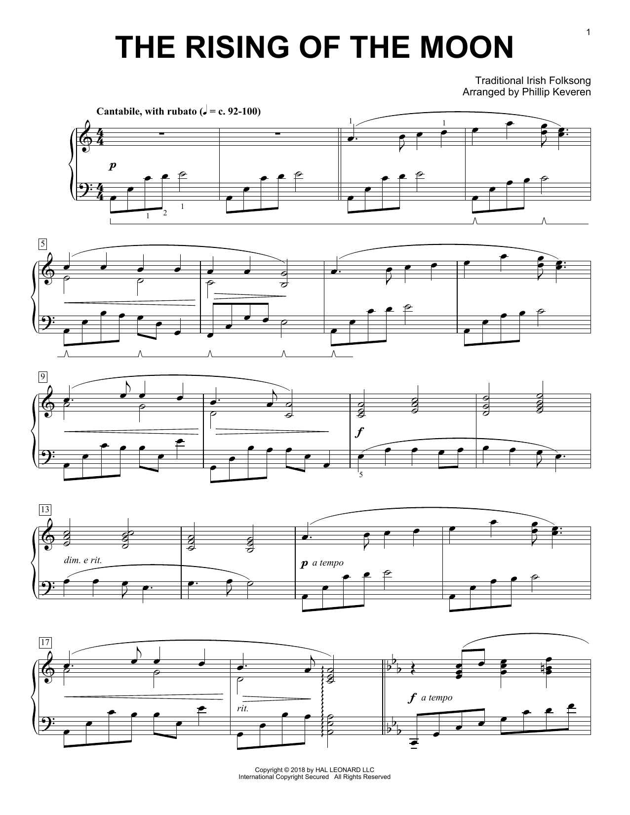 Traditional Irish Folk Song The Rising Of The Moon [Classical version] (arr. Phillip Keveren) sheet music notes and chords arranged for Piano Solo