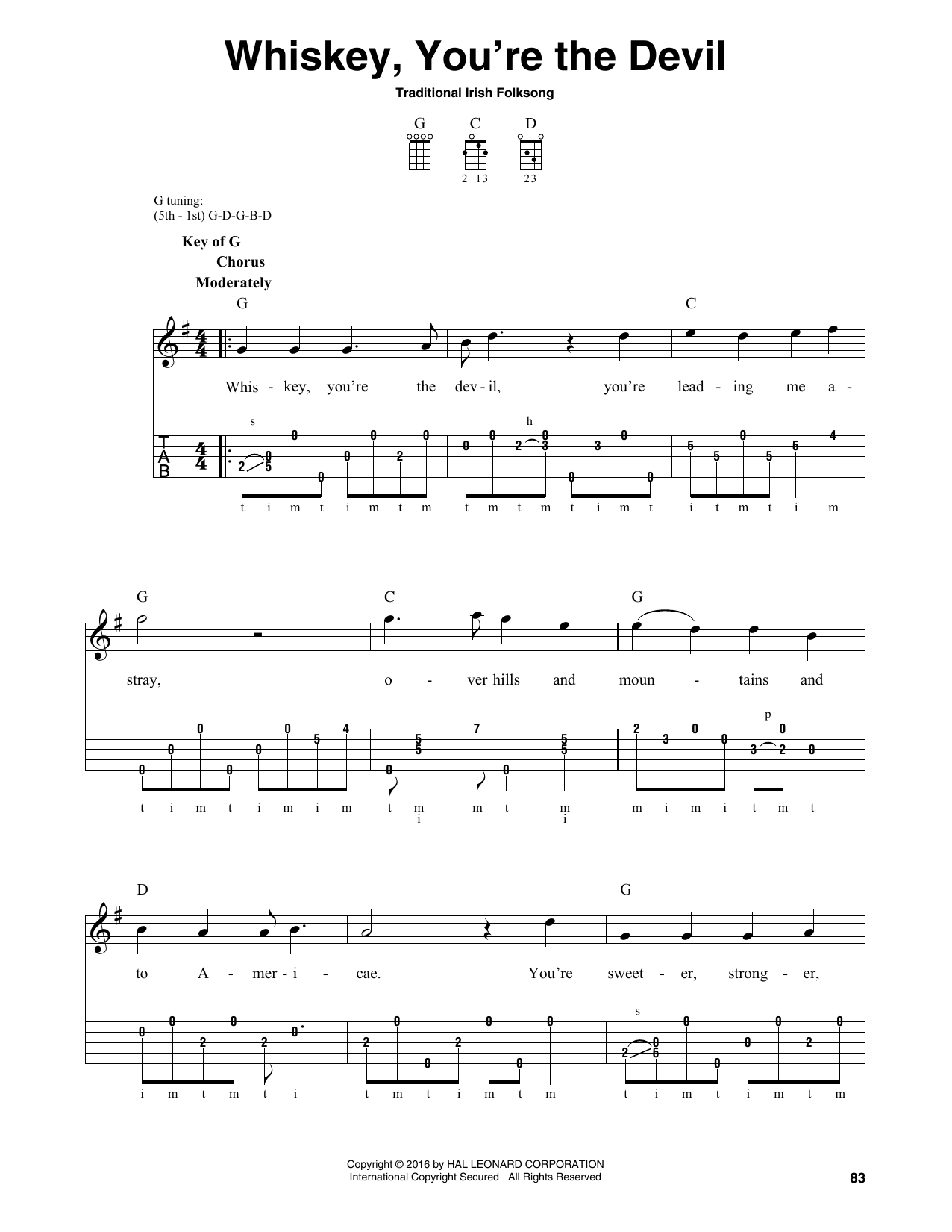 Traditional Irish Folk Song Whiskey, You're The Devil sheet music notes and chords arranged for Banjo Tab