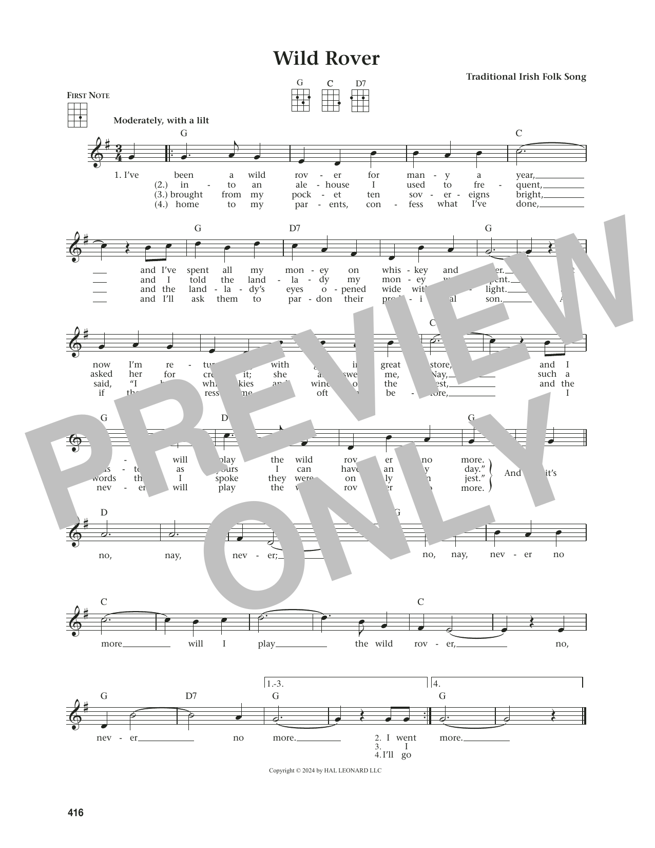 Traditional Irish Folk Song Wild Rover (from The Daily Ukulele) (arr. Jim Beloff) sheet music notes and chords arranged for Ukulele