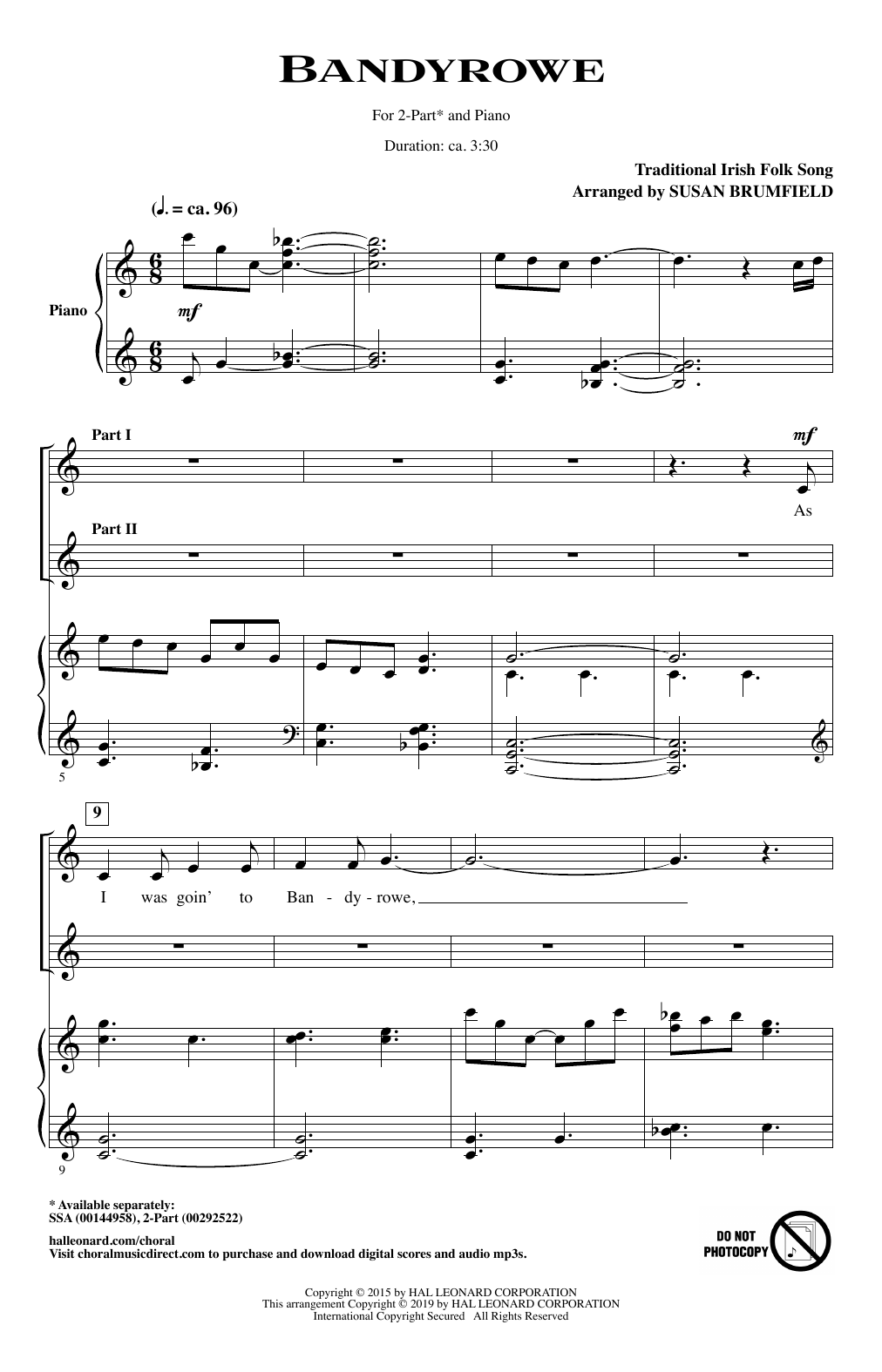 Traditional Irish Folksong Bandyrowe (arr. Susan Brumfield) sheet music notes and chords arranged for 2-Part Choir