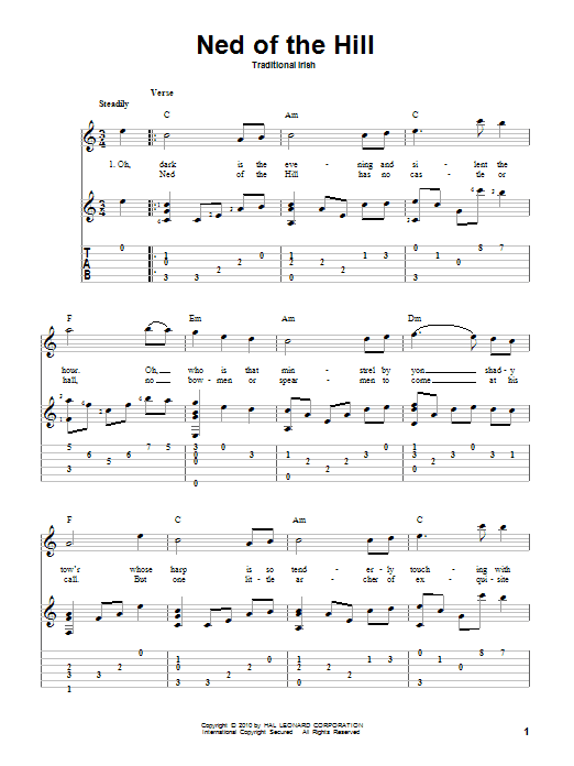 Traditional Irish Ned Of The Hill sheet music notes and chords arranged for Solo Guitar