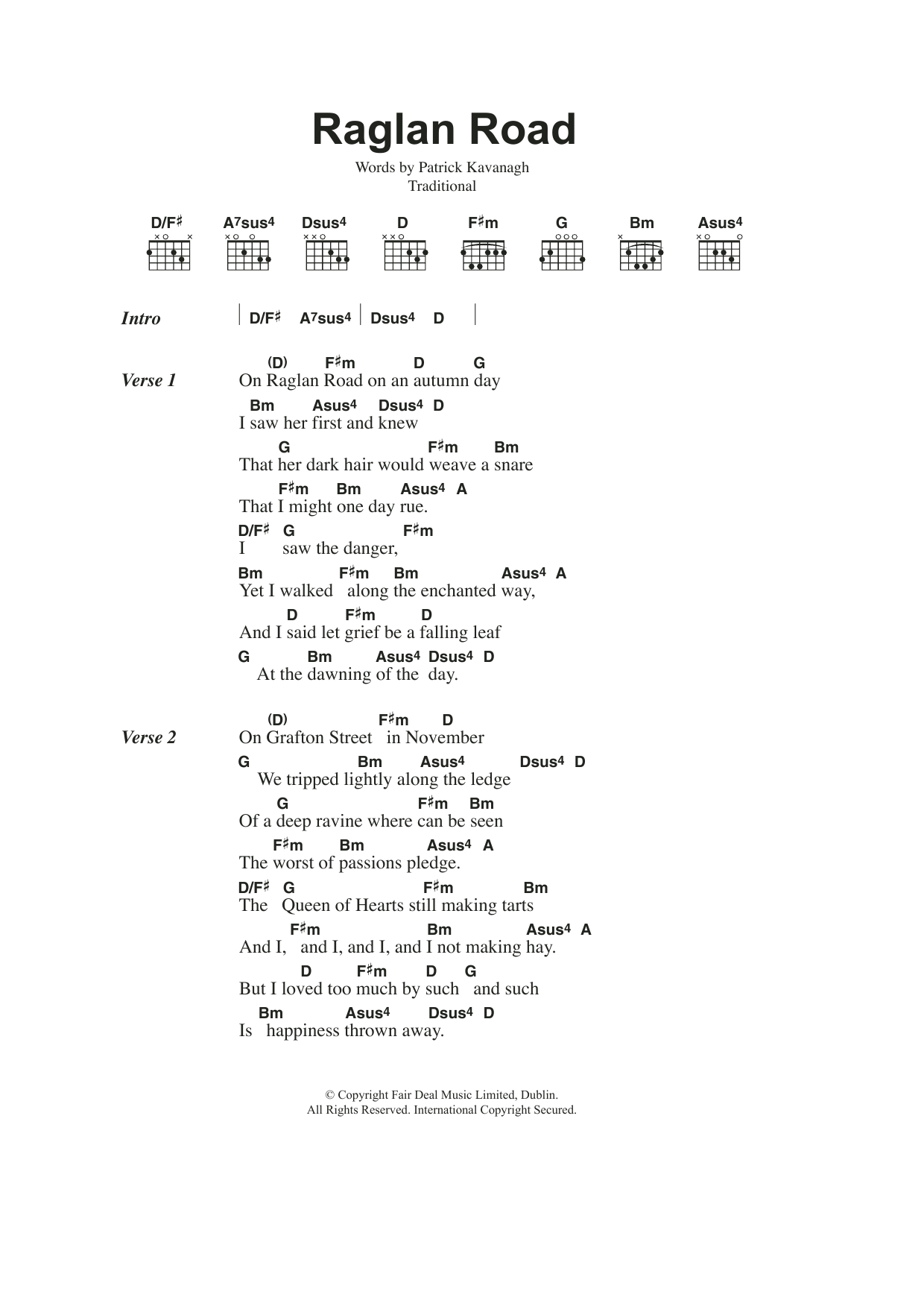 Traditional Irish Raglan Road sheet music notes and chords arranged for Guitar Chords/Lyrics