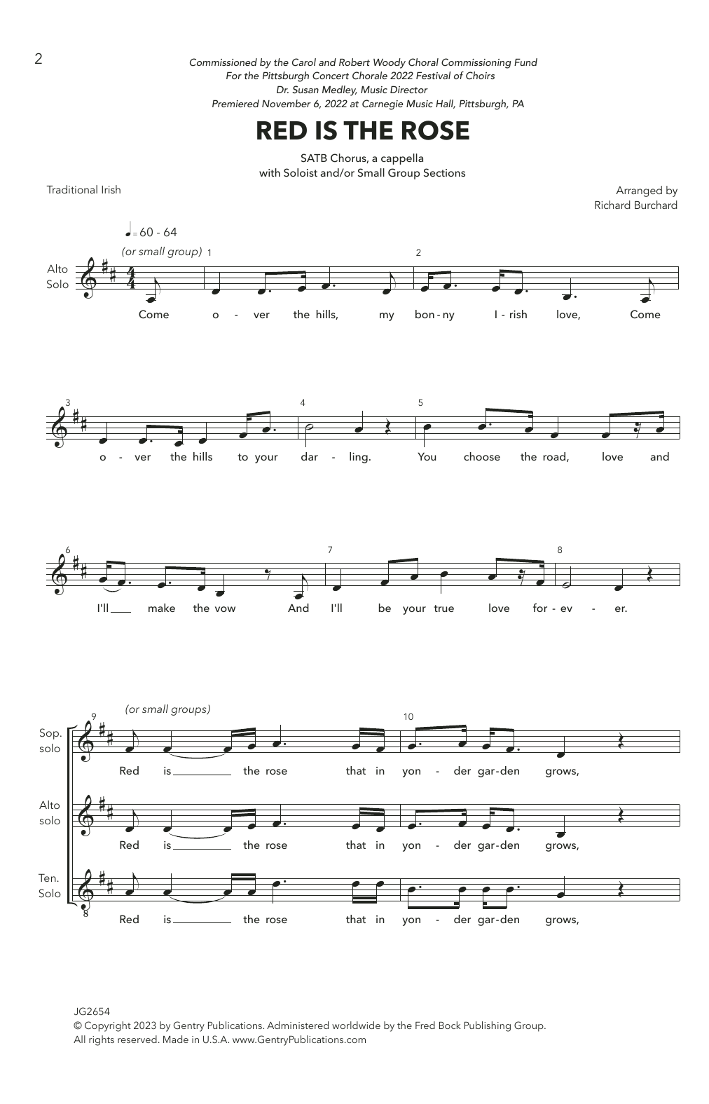 Traditional Irish Red Is The Rose (arr. Richard Burchard) sheet music notes and chords arranged for SATB Choir
