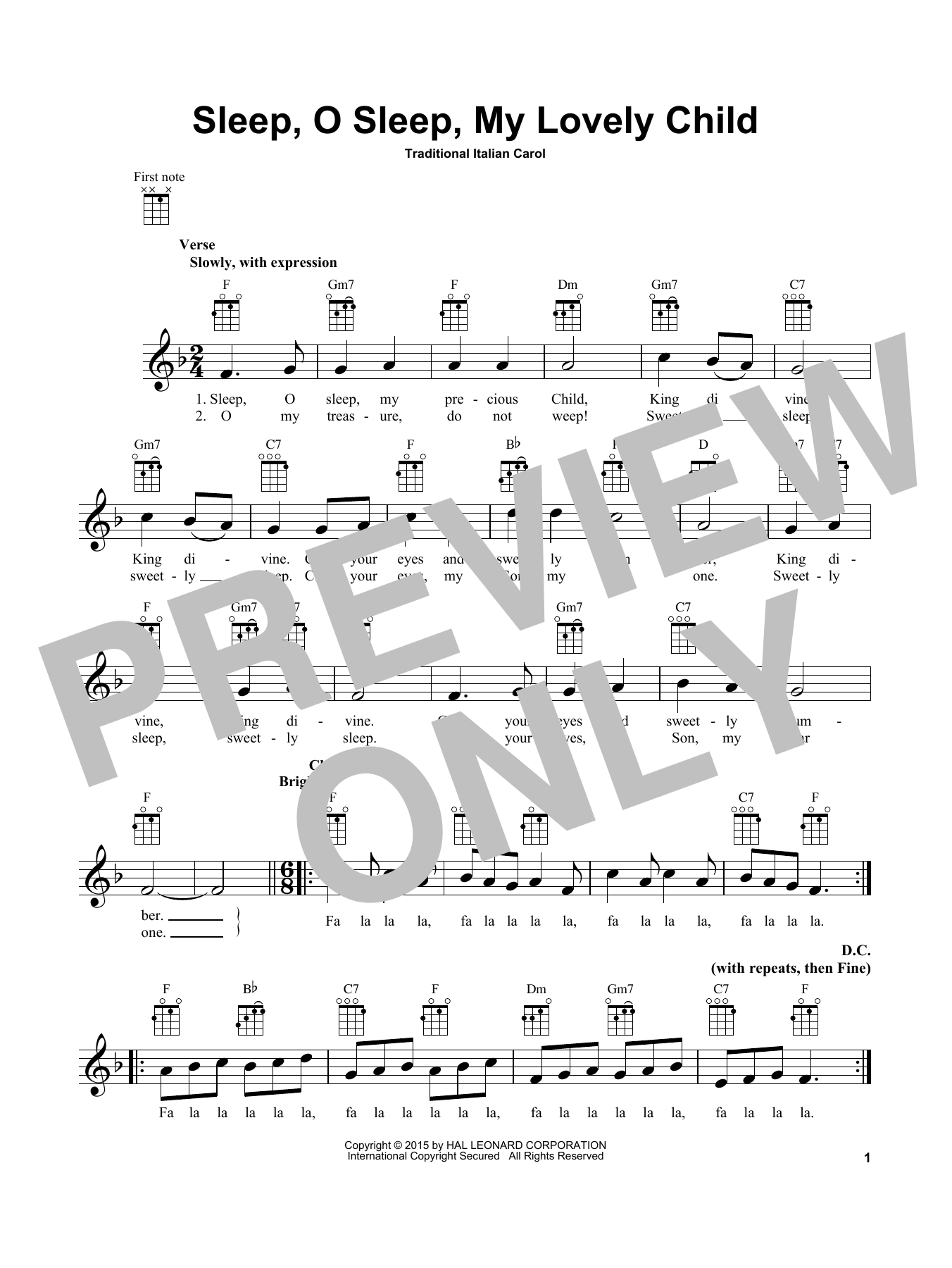 Traditional Carol Sleep, O Sleep, My Lovely Child sheet music notes and chords arranged for Ukulele