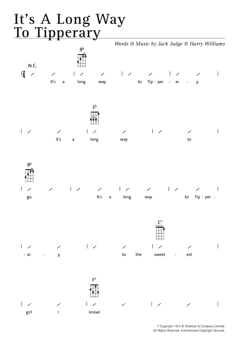 Traditional It's A Long Way To Tipperary sheet music notes and chords arranged for Ukulele Chords/Lyrics