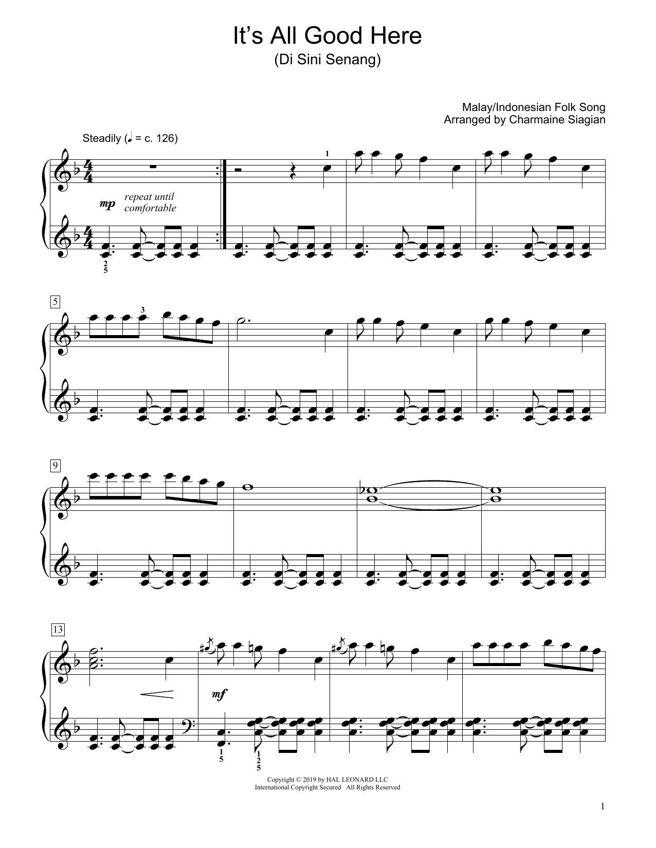 Traditional It's All Good Here (Di Sini Senang) (arr. Charmaine Siagian) sheet music notes and chords arranged for Educational Piano
