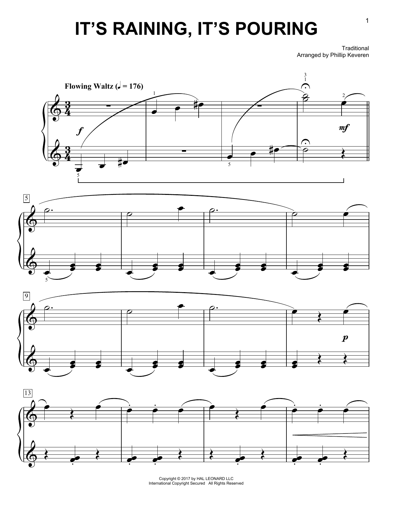 Traditional It's Raining, It's Pouring [Classical version] (arr. Phillip Keveren) sheet music notes and chords arranged for Easy Piano