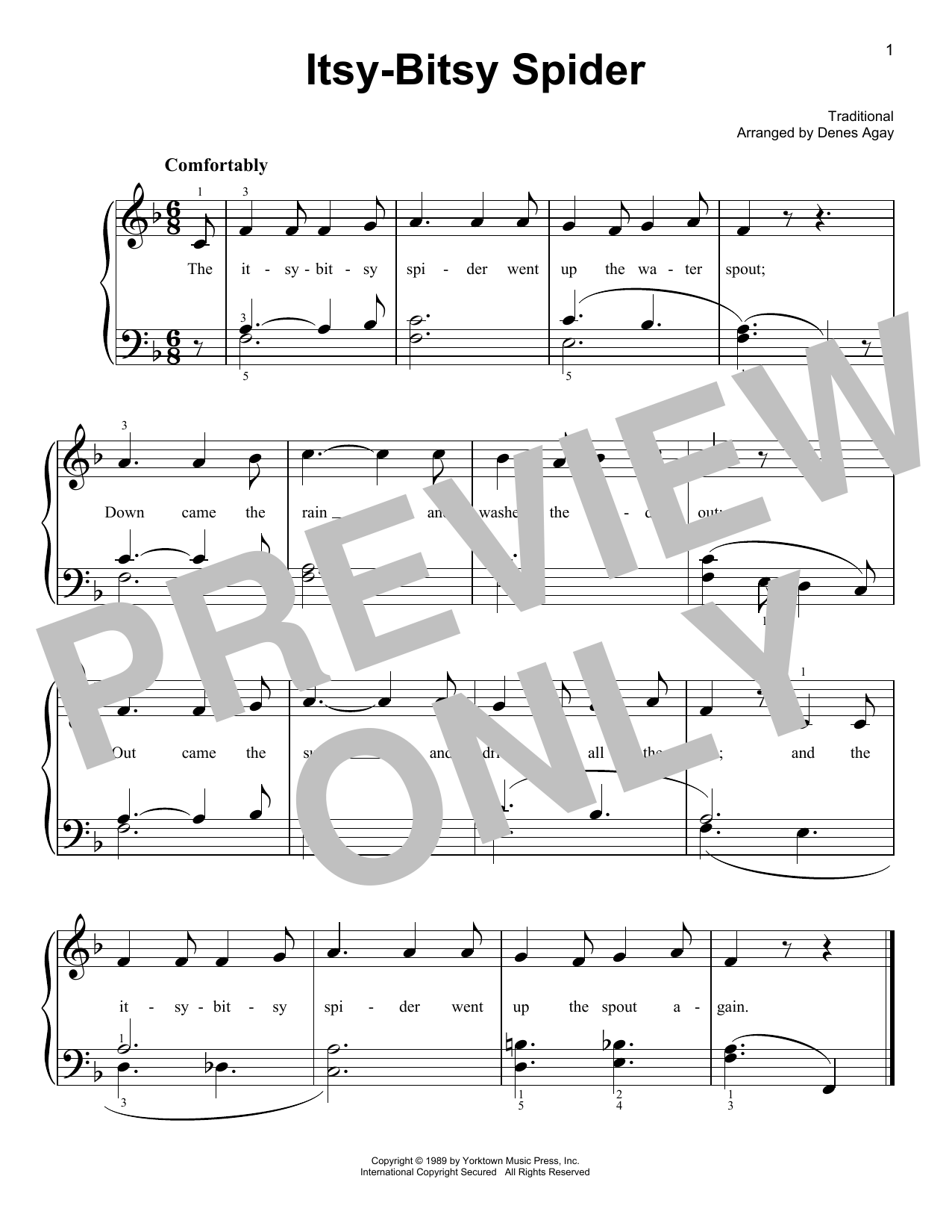 Traditional Itsy Bitsy Spider (arr. Denes Agay) sheet music notes and chords arranged for Easy Piano