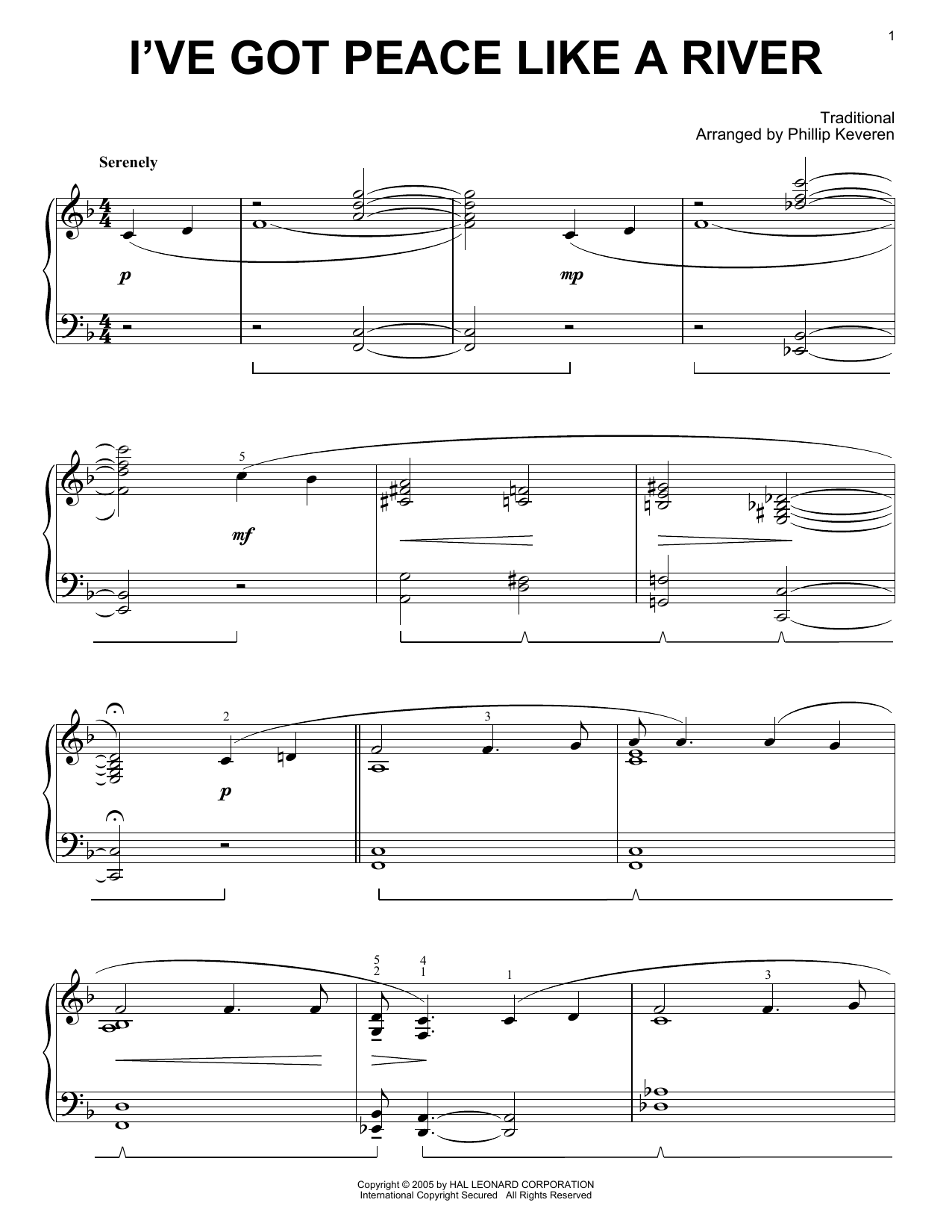 Traditional I've Got Peace Like A River [Jazz version] (arr. Phillip Keveren) sheet music notes and chords arranged for Piano Solo