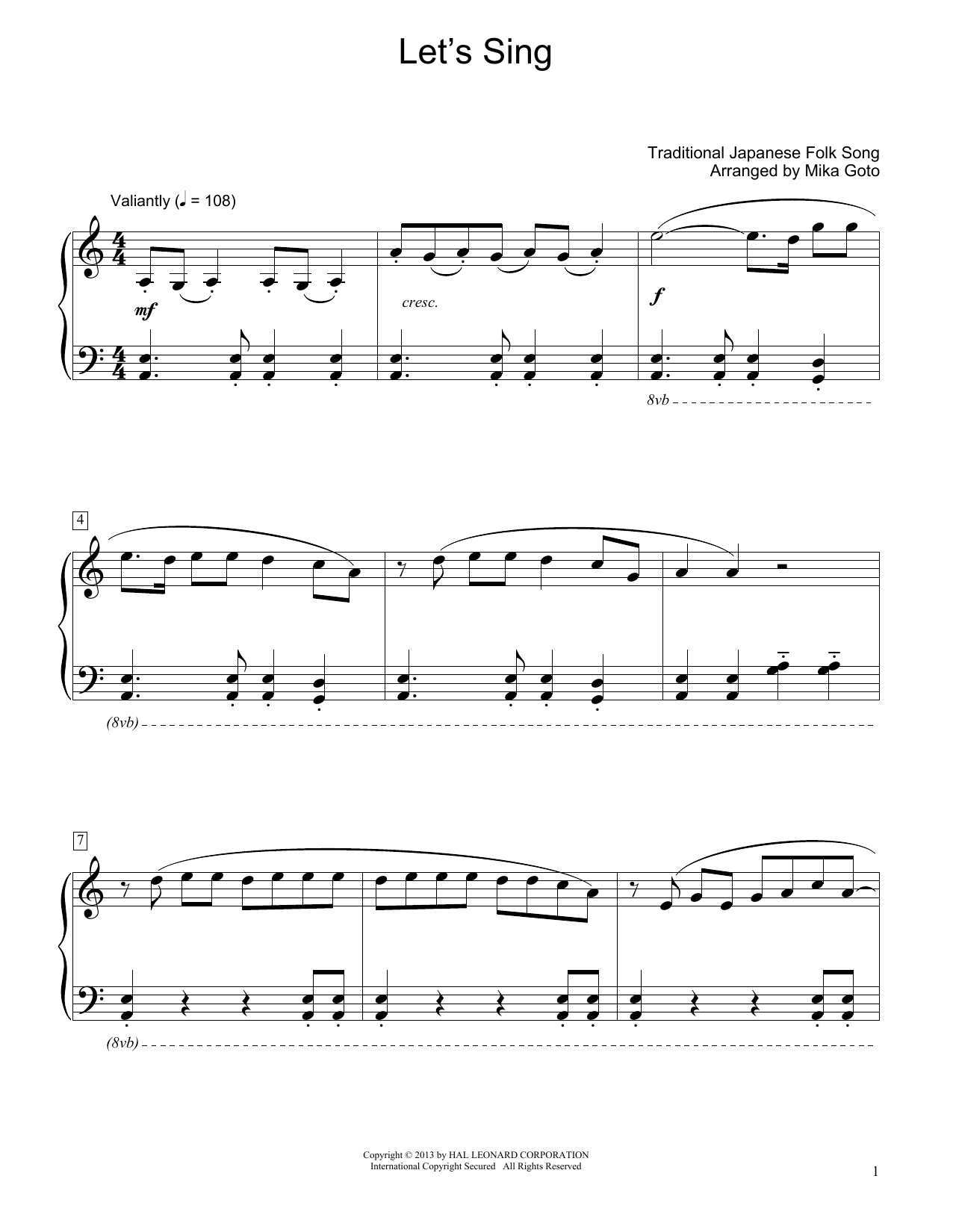 Traditional Japanese Folk Song Let's Sing (arr. Mika Goto) sheet music notes and chords arranged for Educational Piano