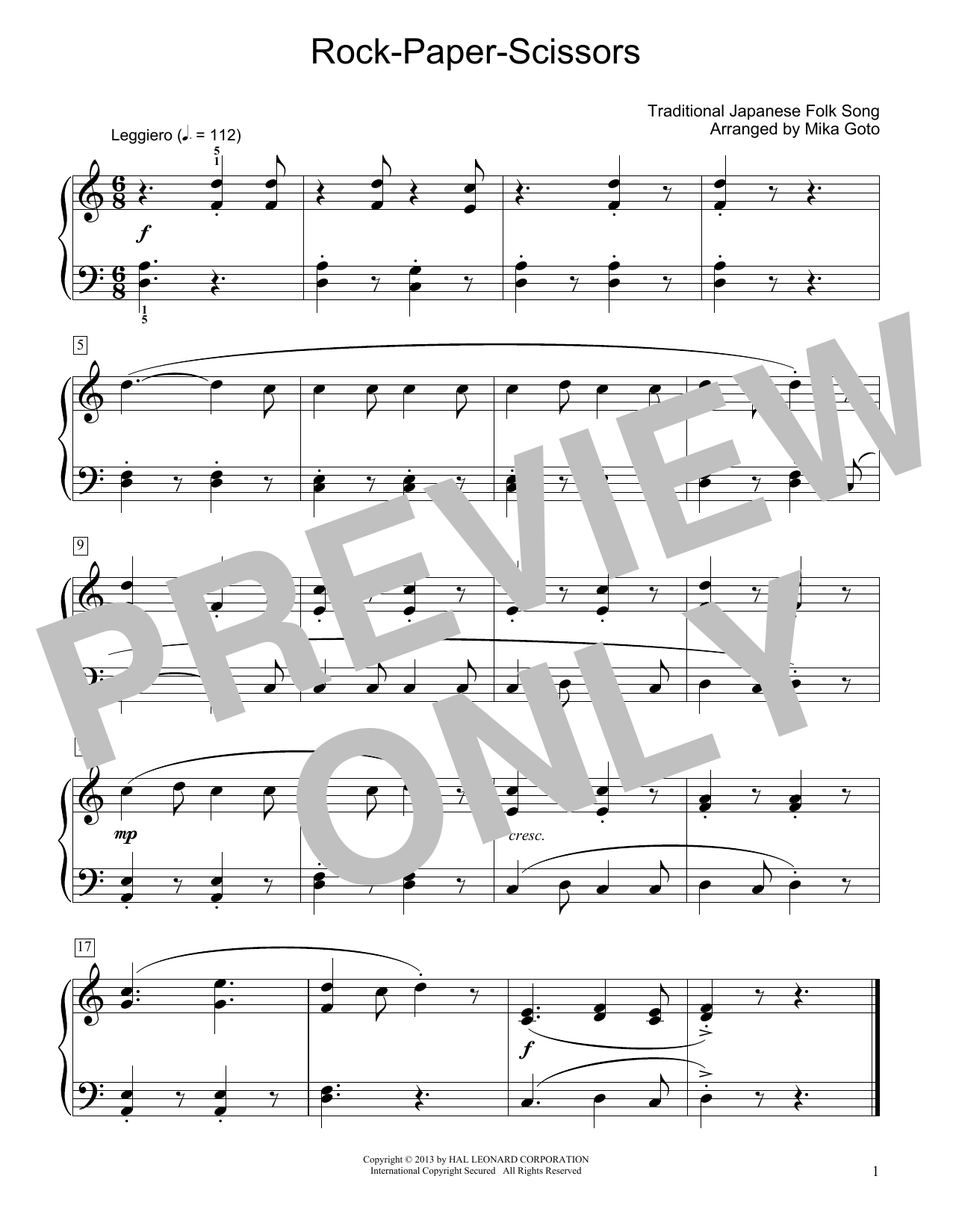 Traditional Japanese Folk Song Rock-Paper-Scissors (arr. Mika Goto) sheet music notes and chords arranged for Educational Piano