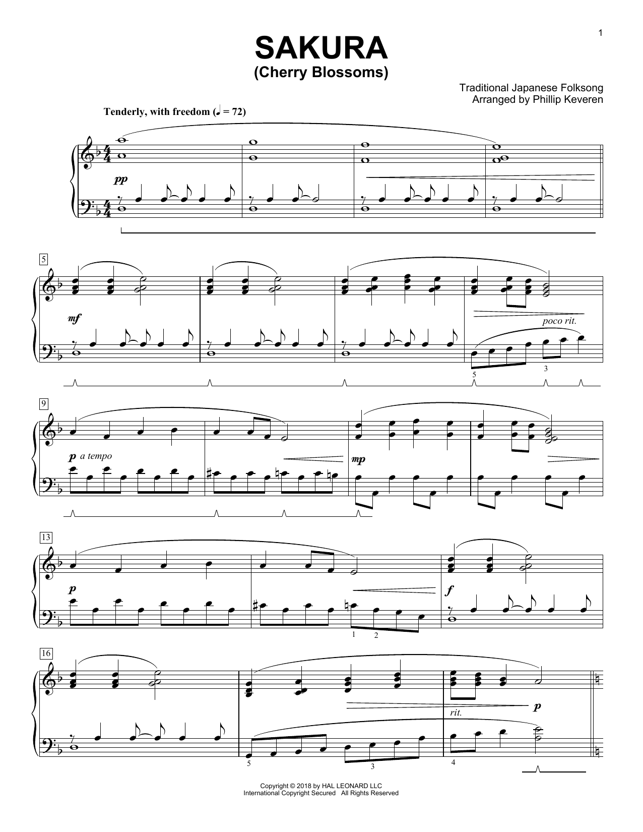 Traditional Japanese Folk Song Sakura (Cherry Blossoms) [Classical version] (arr. Phillip Keveren) sheet music notes and chords arranged for Piano Solo