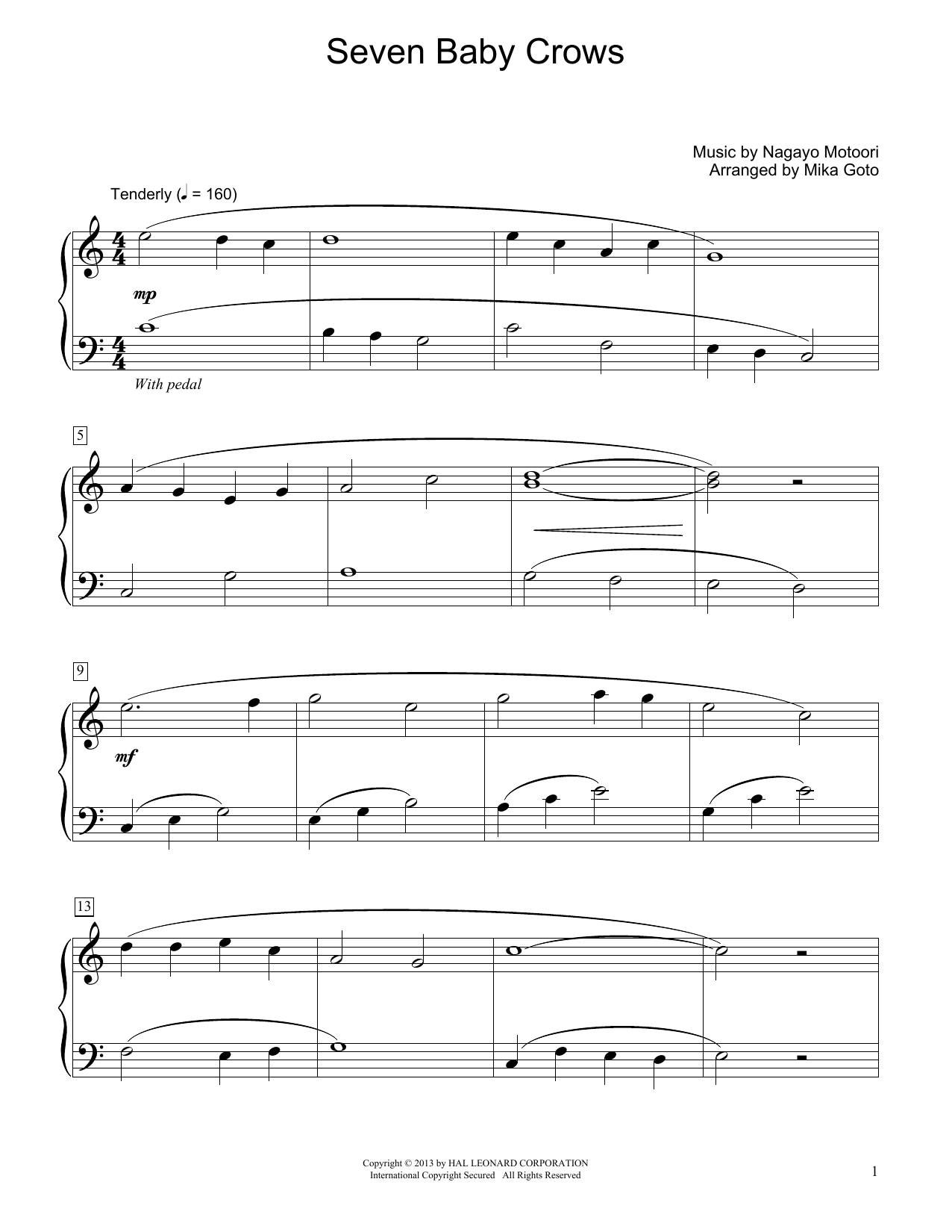 Traditional Japanese Folk Song Seven Baby Crows (arr. Mika Goto) sheet music notes and chords arranged for Educational Piano