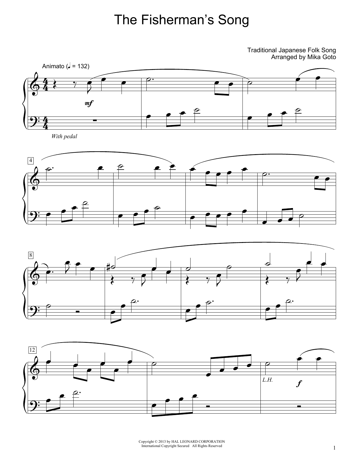 Traditional Japanese Folk Song The Fisherman's Song (arr. Mika Goto) sheet music notes and chords arranged for Educational Piano