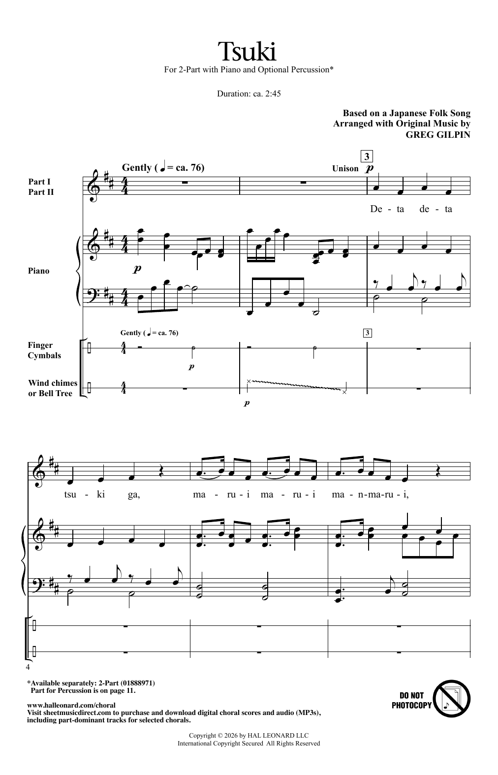 Traditional Japanese Folk Song Tsuki (arr. Greg Gilpin) sheet music notes and chords arranged for 2-Part Choir