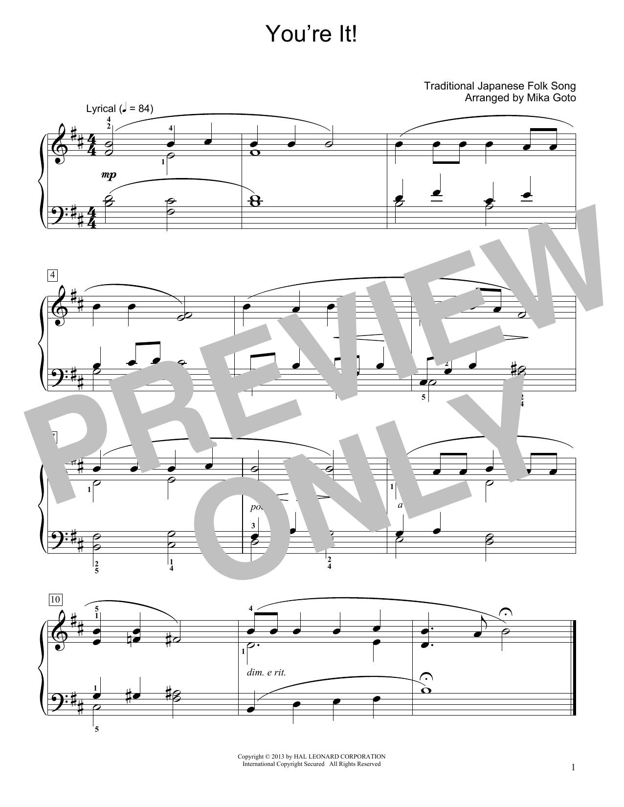 Traditional Japanese Folk Song You're It! (arr. Mika Goto) sheet music notes and chords arranged for Educational Piano