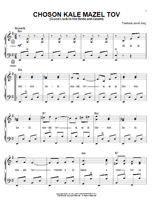 Traditional Jewish Song Choson Kale Mazel Tov (Good Luck To The Bride And Groom) sheet music notes and chords arranged for Accordion
