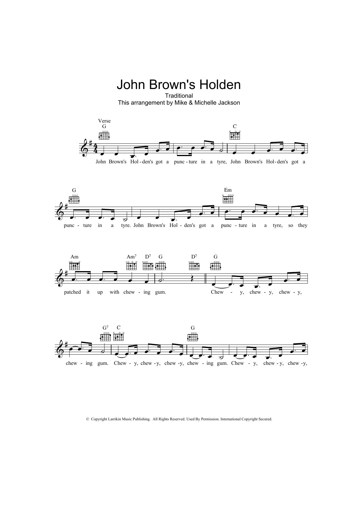 Traditional John Brown's Holden sheet music notes and chords arranged for Lead Sheet / Fake Book