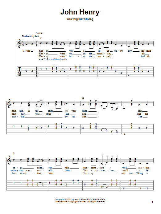 Traditional John Henry sheet music notes and chords arranged for Solo Guitar