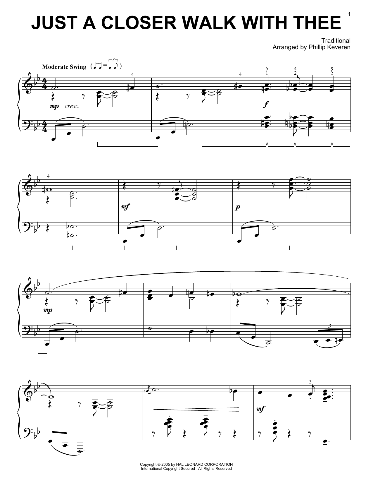 Traditional Just A Closer Walk With Thee [Jazz version] (arr. Phillip Keveren) sheet music notes and chords arranged for Piano Solo