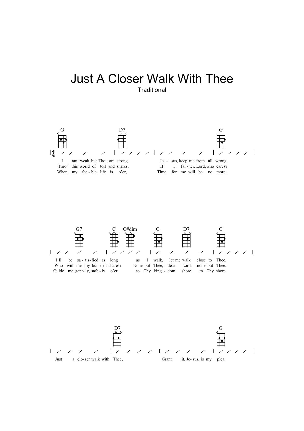 Traditional Just A Closer Walk With Thee sheet music notes and chords arranged for ChordBuddy