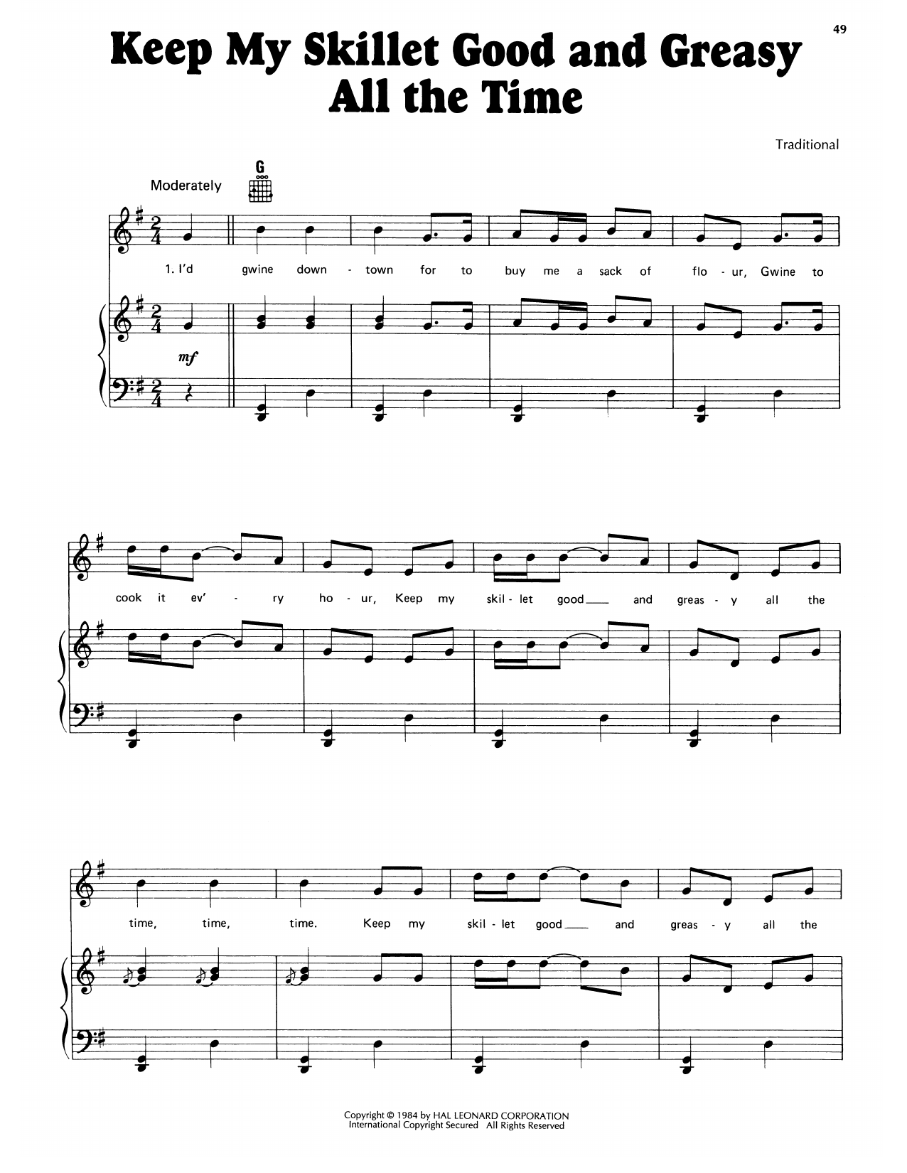 Traditional Keep My Skillet Good And Greasy All The Time sheet music notes and chords arranged for Piano, Vocal & Guitar Chords (Right-Hand Melody)