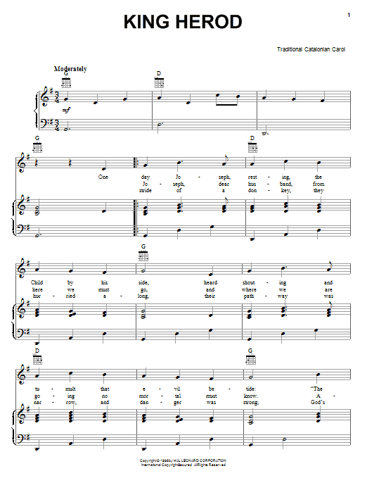 Traditional King Herod sheet music notes and chords arranged for Piano, Vocal & Guitar Chords (Right-Hand Melody)