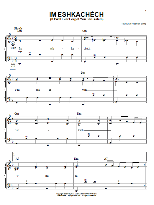 Traditional Klezmer Song Im Eshkachech (If I Will Ever Forget You Jerusalem) sheet music notes and chords arranged for Accordion