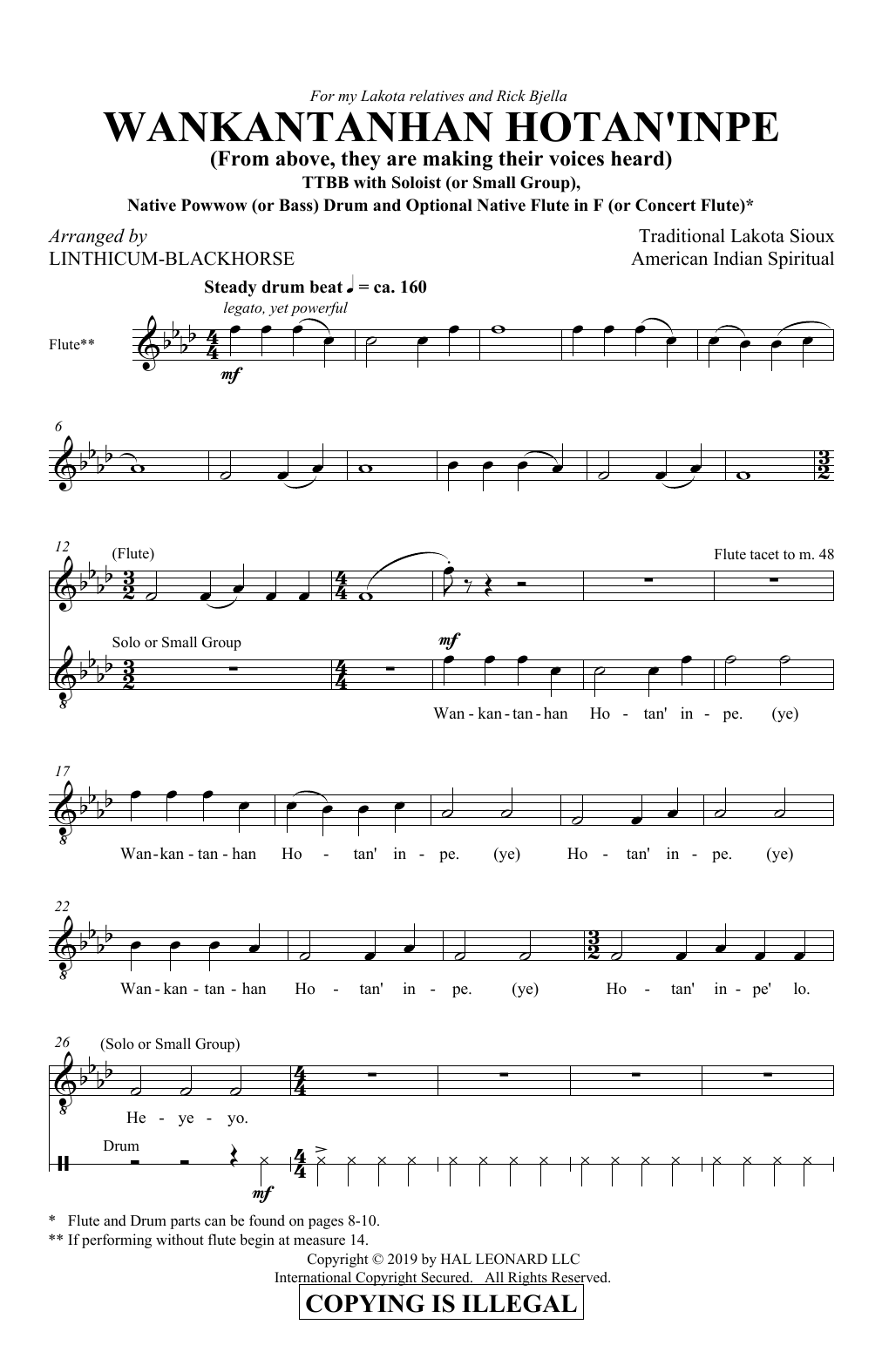 Traditional Lakota Sioux Spiritual Wankantanhan Hotan'inpe (From above, they are making their voices heard) (arr. Linthicum-Blackhorse) sheet music notes and chords arranged for TTBB Choir