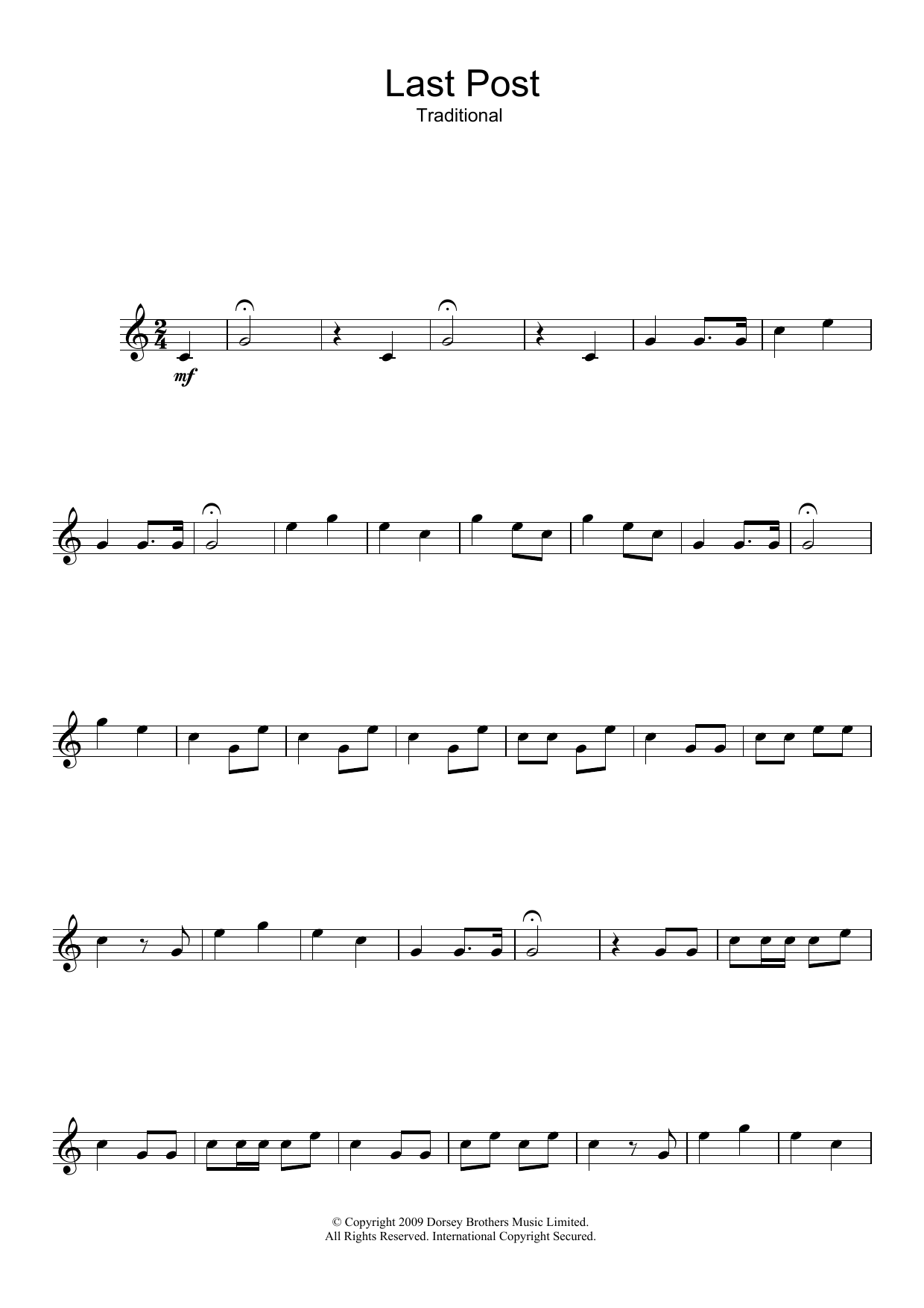Traditional Last Post sheet music notes and chords arranged for Trumpet Solo