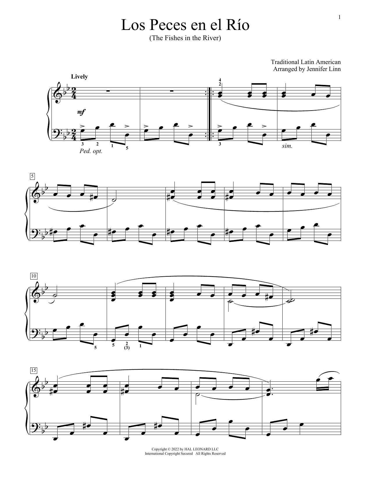 Traditional Latin American Los Peces En El Rio (arr. Jennifer Linn) sheet music notes and chords arranged for Educational Piano