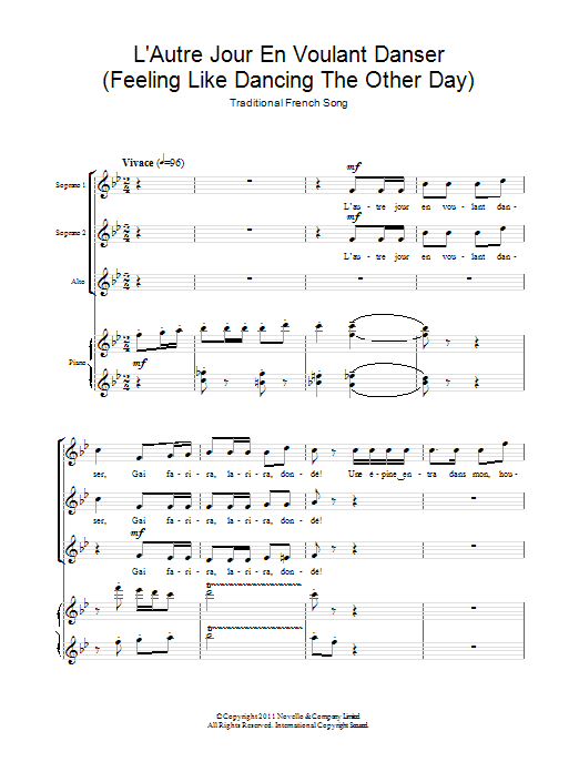 Traditional L'Autre Jour En Voulant Danser (Feeling Like Dancing The Other Day) sheet music notes and chords arranged for SSA Choir