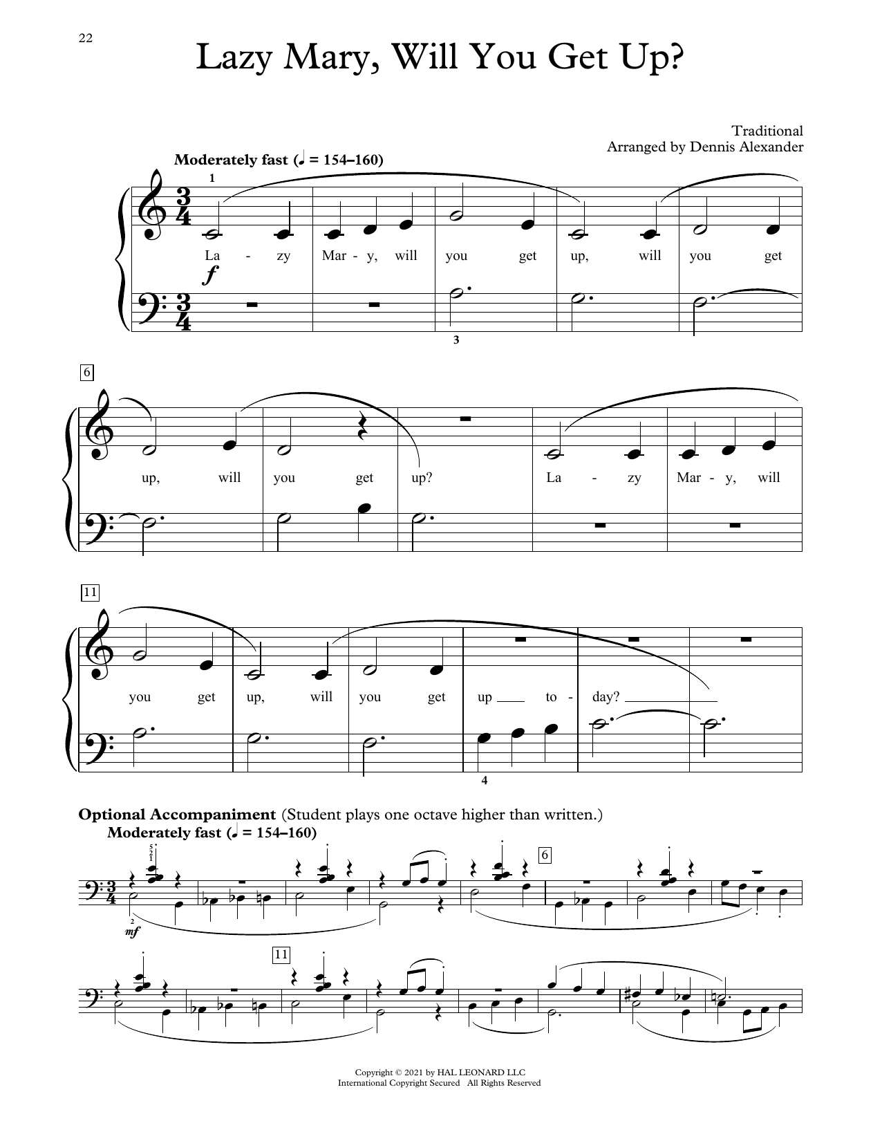 Traditional Lazy Mary, Will You Get Up? (arr. Dennis Alexander) sheet music notes and chords arranged for Educational Piano