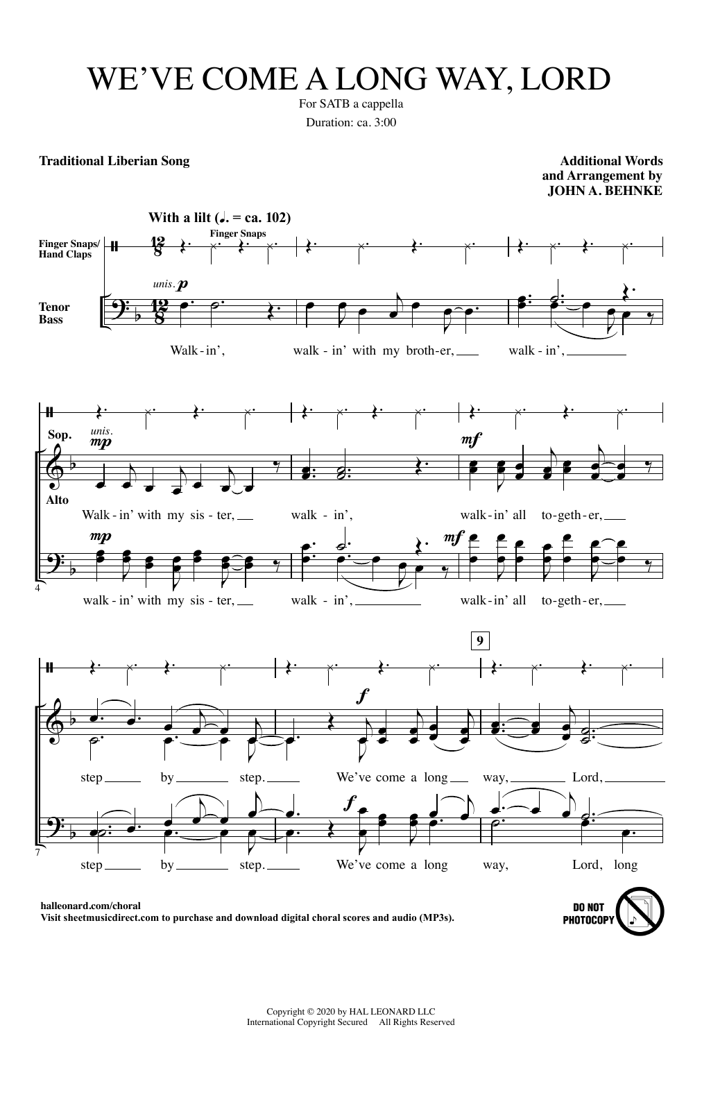 Traditional Liberian Song We've Come A Long Way, Lord (arr. John A. Behnke) sheet music notes and chords arranged for SATB Choir