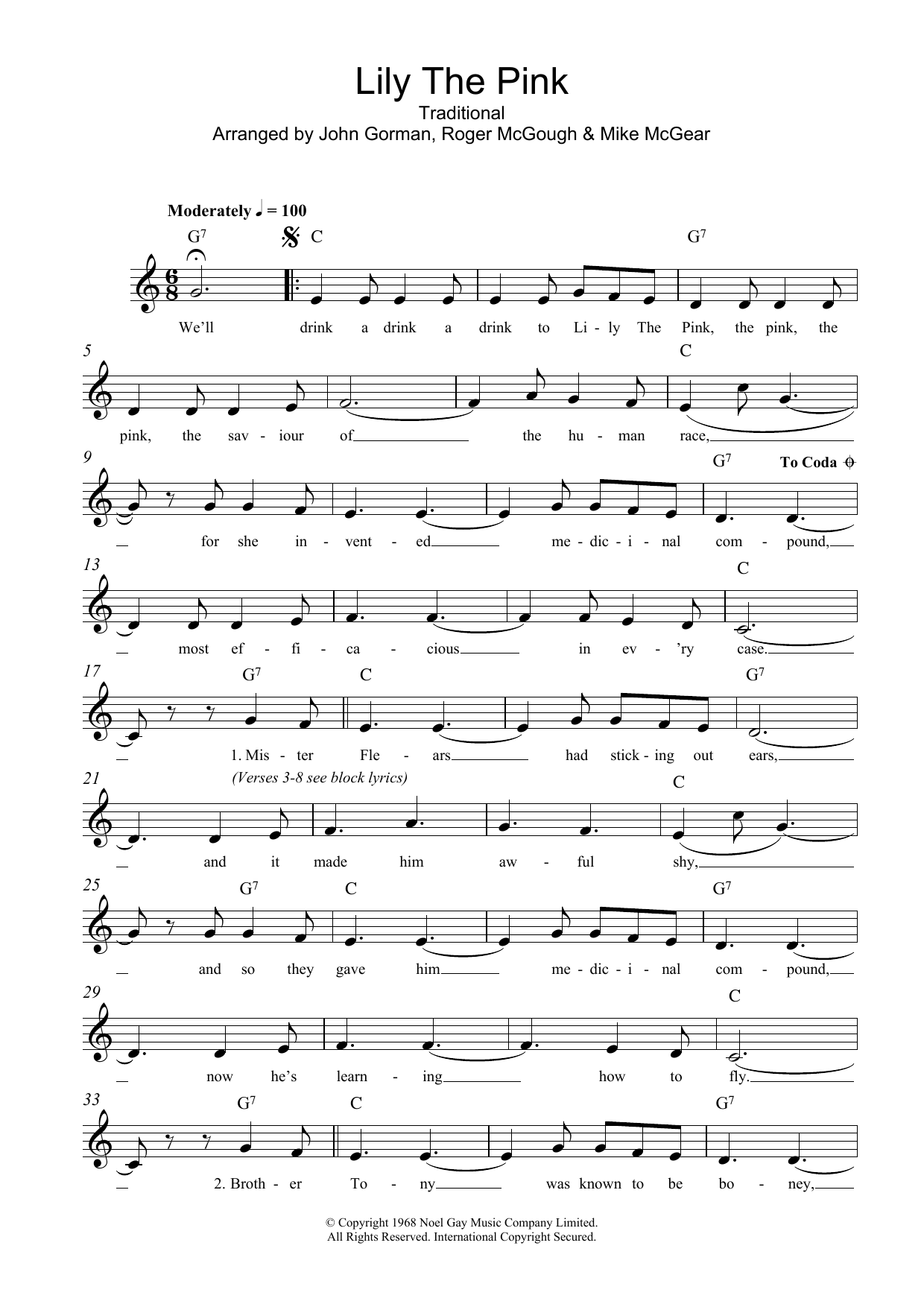 Traditional Lily The Pink sheet music notes and chords arranged for Lead Sheet / Fake Book