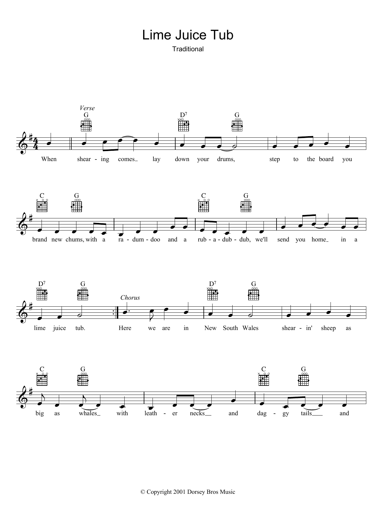 Traditional Lime Juice Tub sheet music notes and chords arranged for Lead Sheet / Fake Book